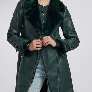 NWOT Generation Love Green Vegan Leather Dress with Faux Fur